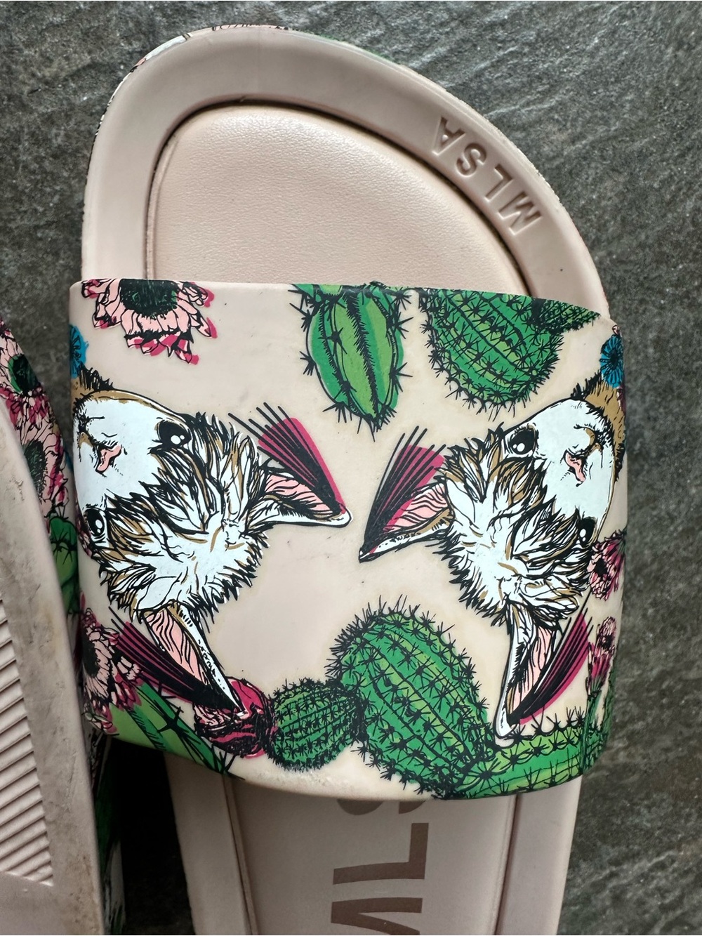 Melissa Pink Slide Sandals with Llama/Floral & Cactus Print - Picture 3 of 3